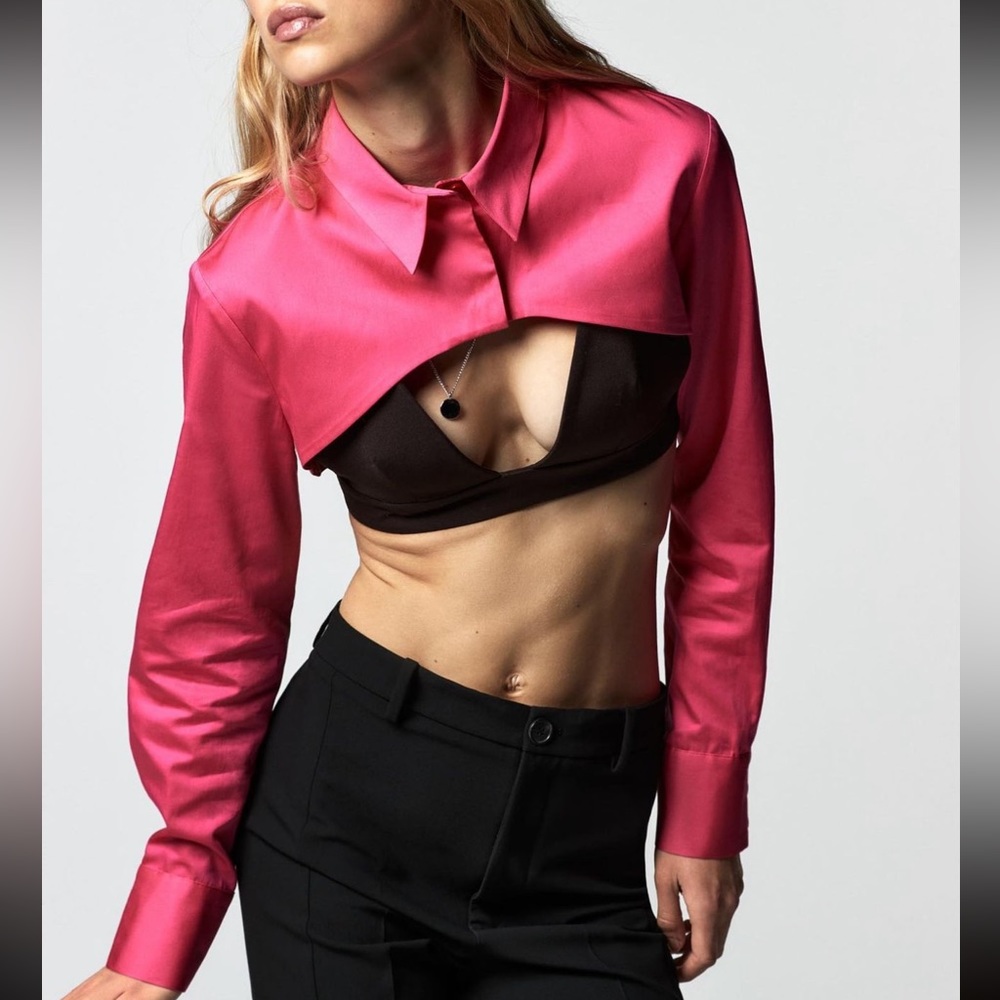 Zara Women's Pink Collar Crop Top | M